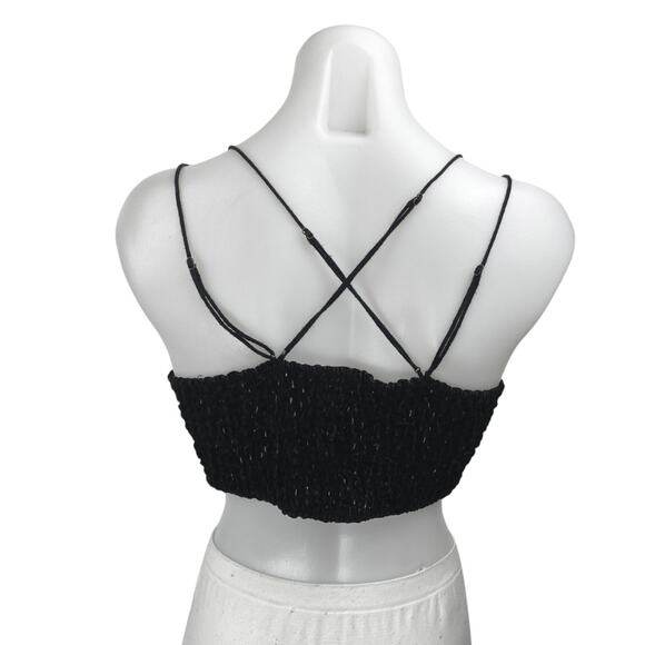 Free People Madonna Black Velvet Floral Lace Strappy Cami Bralette Top Size M - Picture 3 of 5